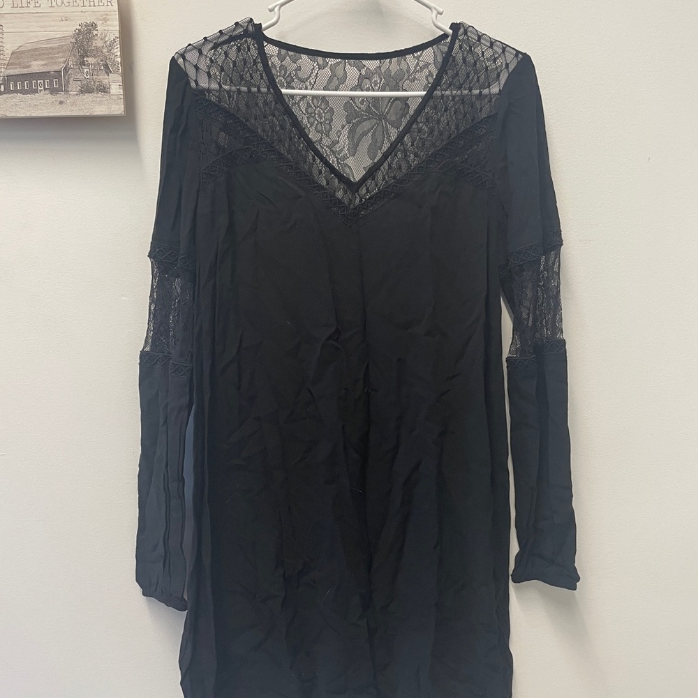 Express Black Lace Long Sleeve Dress